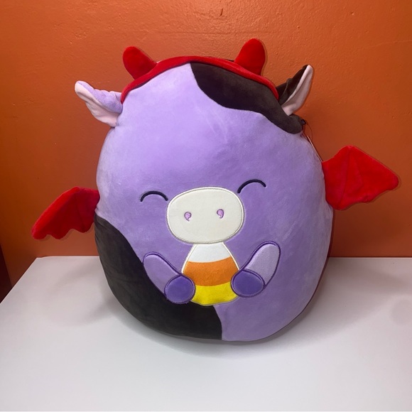 Halloween Squishmallow Alexie the Devil Cow Eating Candy Corn 12” - Picture 10 of 10